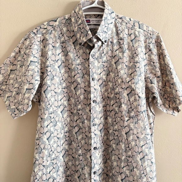 John Langford 100% Cotton Gray Abstract Short Sleeve Button Down - Picture 2 of 13